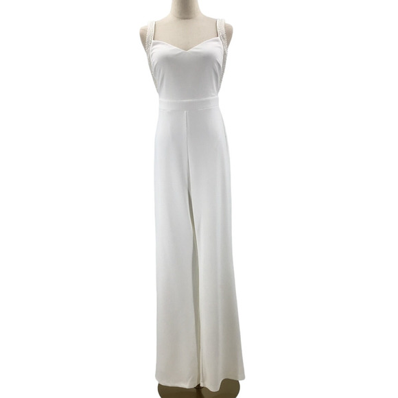 LULU'S XS Love Aglow White Pearl Beaded Sleeveless Straight Leg Jumpsuit B106 - Picture 3 of 10